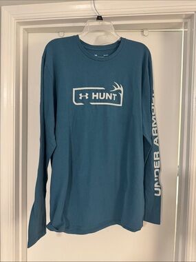 Under Armour Men's Hunt Long Sleeve Tee in Teal Blue with White Logo